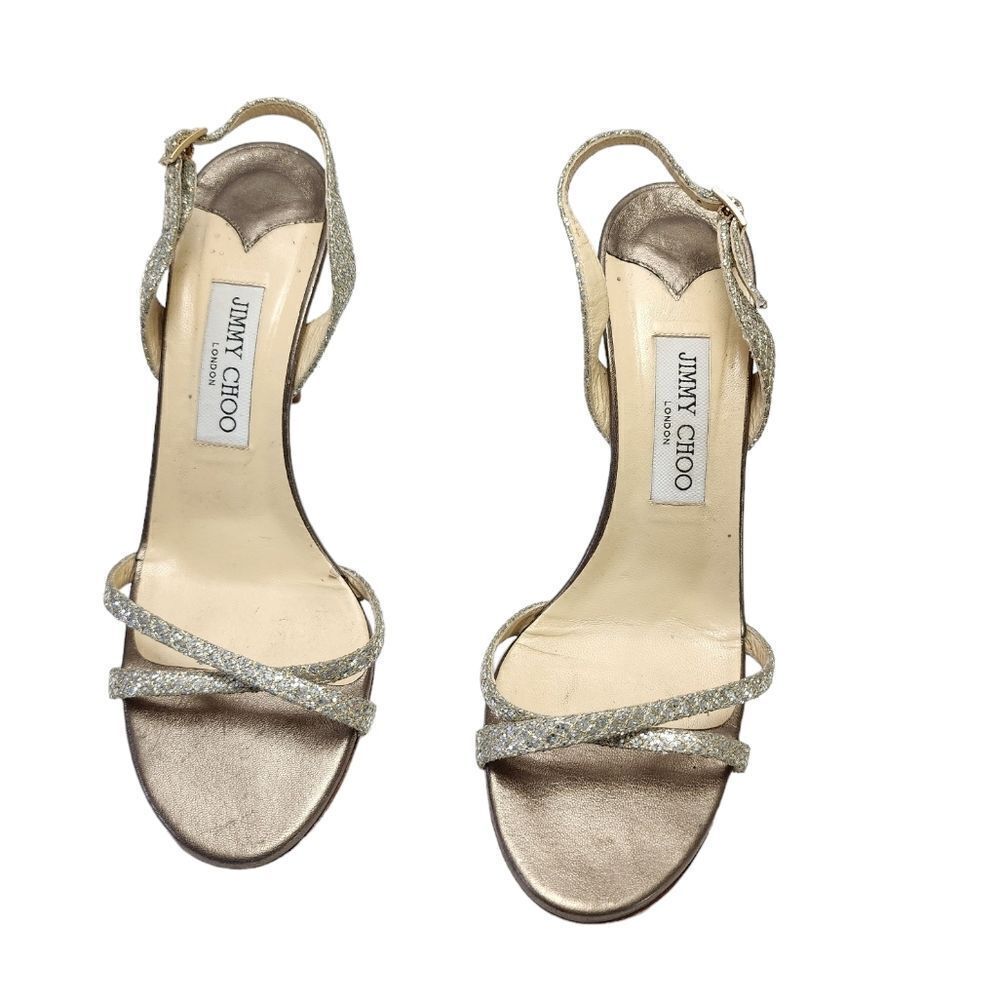 Jimmy Choo Silver Glitter Slingback Heels - Picture 4 of 12